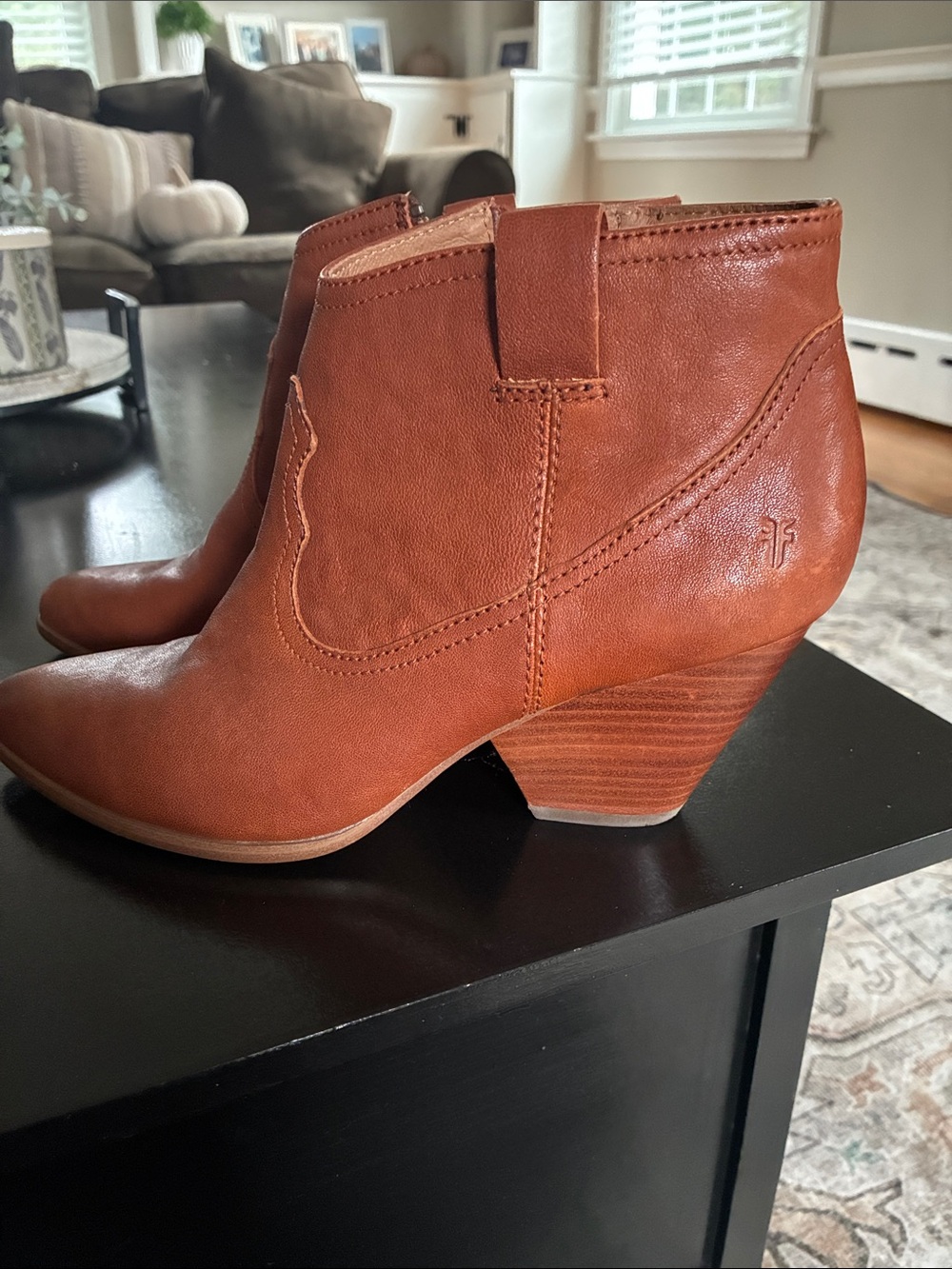 Frye Cognac Leather Western Ankle Booties